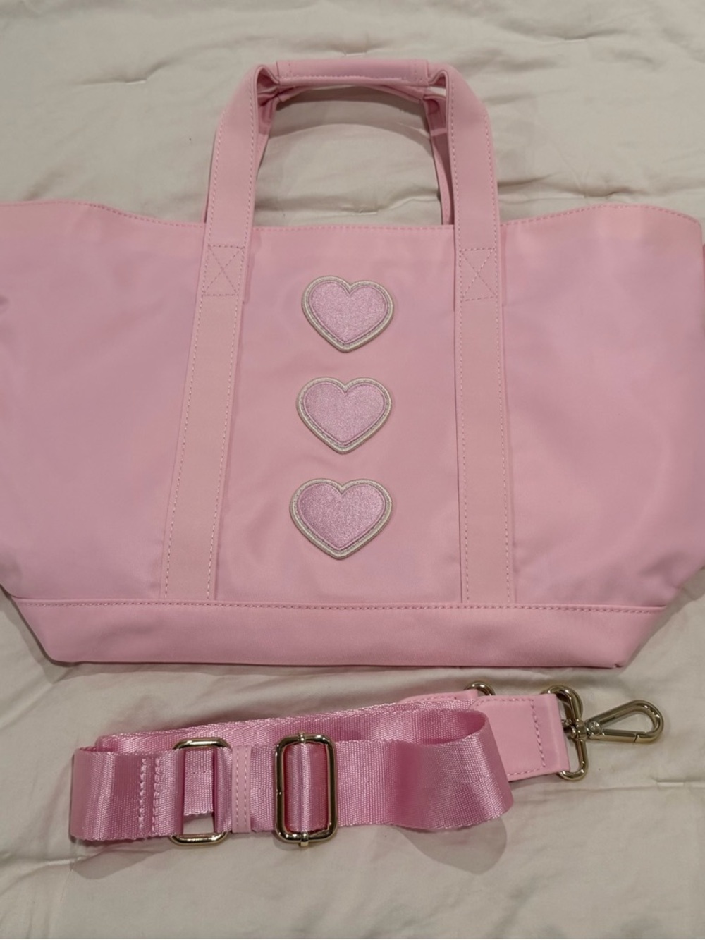 Stoney Clover Lane Flamingo Tote with Three Heart Appliqués
